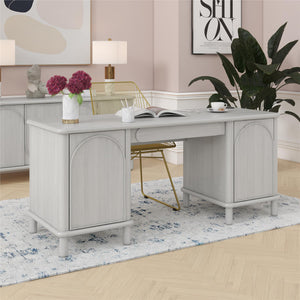 CosmoLiving Selena Double Pedestal Desk - Rustic White