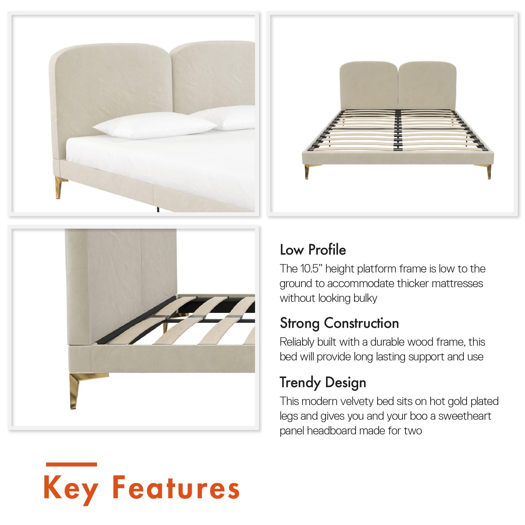 CosmoLiving Coco Upholstered Bed - Ivory - Queen