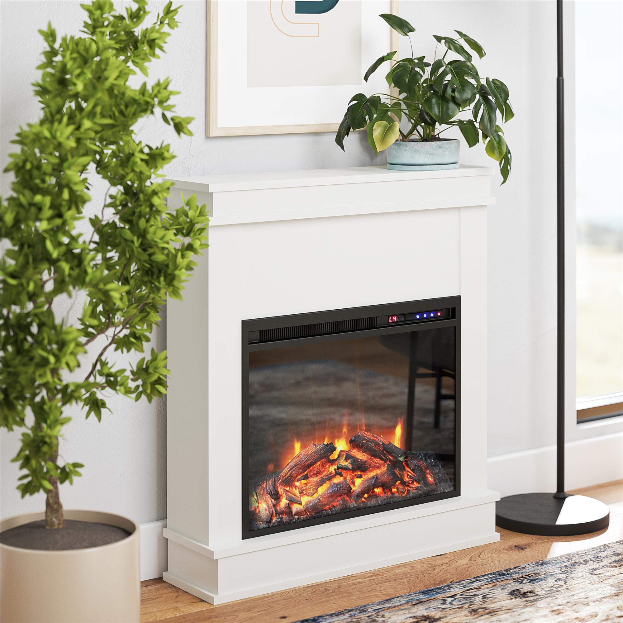 Ameriwood Home Mateo Electric Fireplace with Mantel and Touchscreen Display - White
