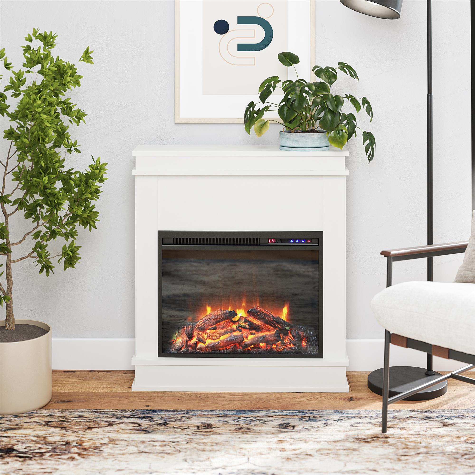 Ameriwood Home Mateo Electric Fireplace with Mantel and Touchscreen Display - White