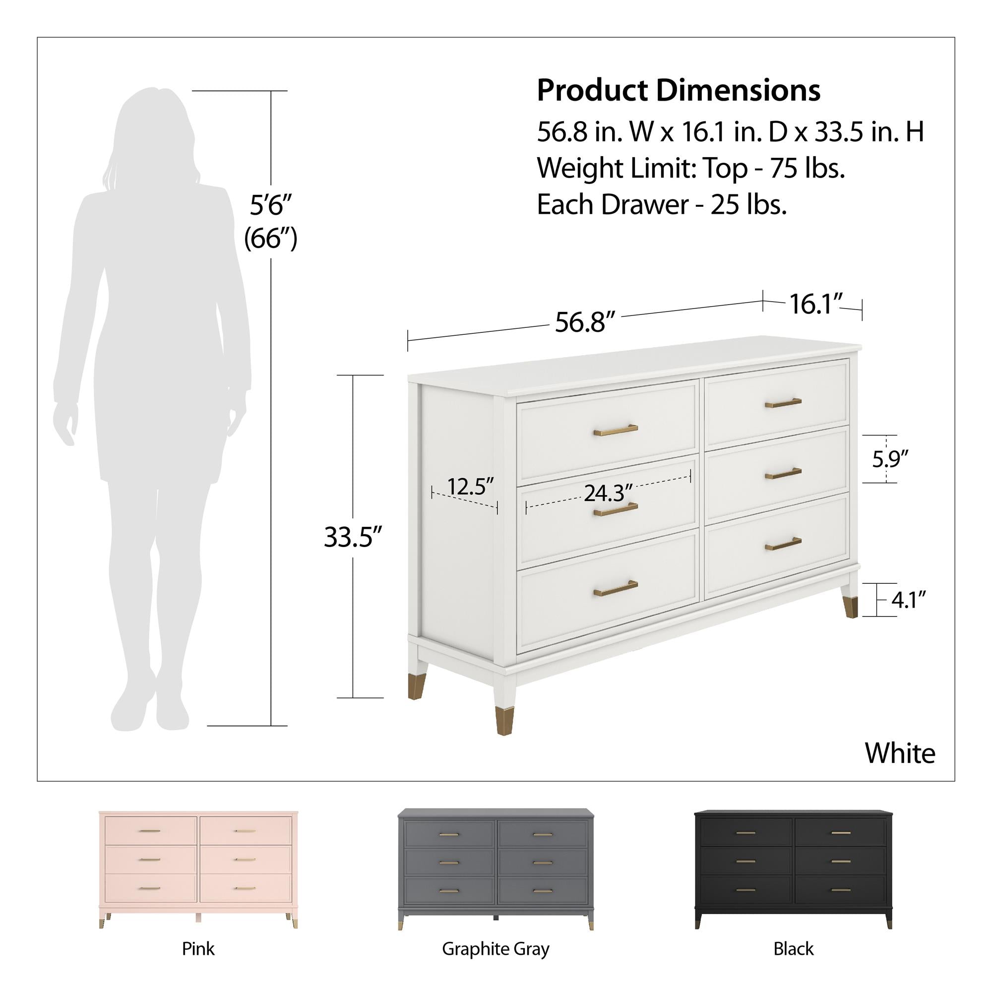 CosmoLiving Westerleigh 6 Drawer Dresser - Pink