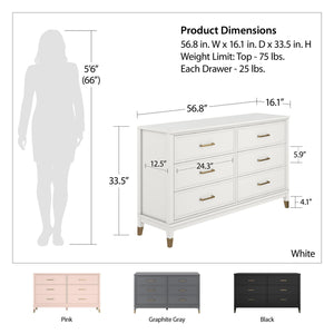 CosmoLiving Westerleigh 6 Drawer Dresser - Pink
