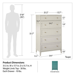 Ameriwood Home Monticello Tall 5 Drawer Dresser - Sharkey Grey