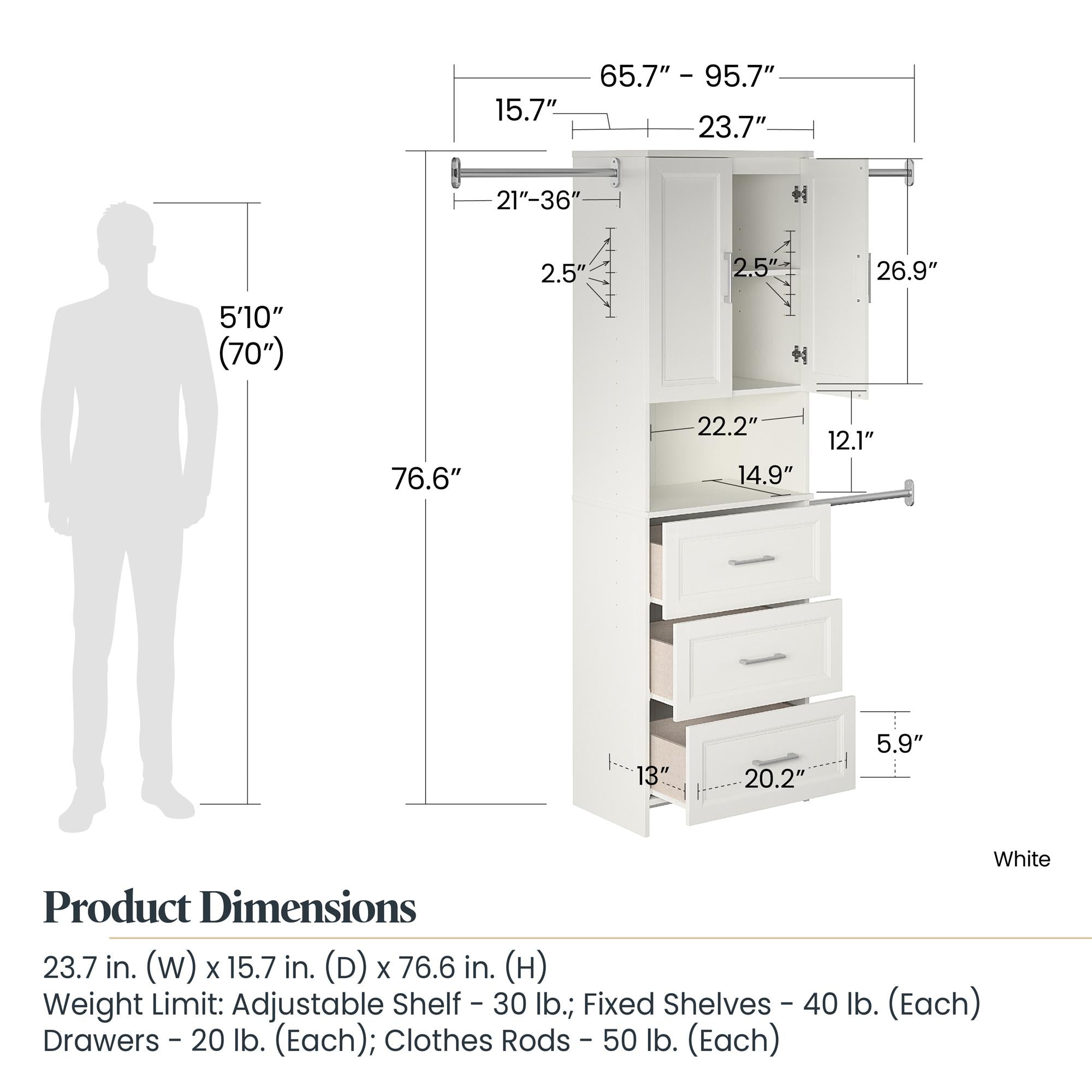 Systembuild Evolution Nevaeh Ridge 3 Drawer Closet Storage - White