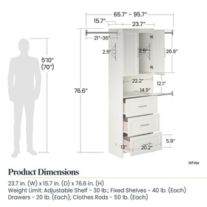 Systembuild Evolution Nevaeh Ridge 3 Drawer Closet Storage - White