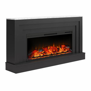 Ameriwood Home Lynnhaven Wide Mantel with Linear Electric Fireplace - Matte Black
