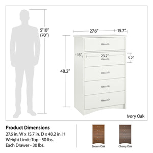 Ameriwood Home Jerry Hill Tall 5 Drawer Dresser - Cherry Oak