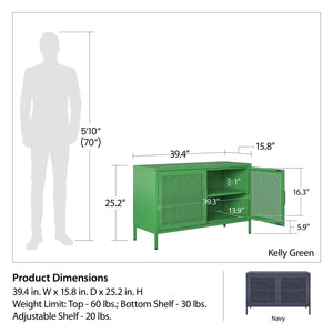 Novogratz Channing 2 Door Accent Cabinet-Mesh Metal Locker - Kelly Green