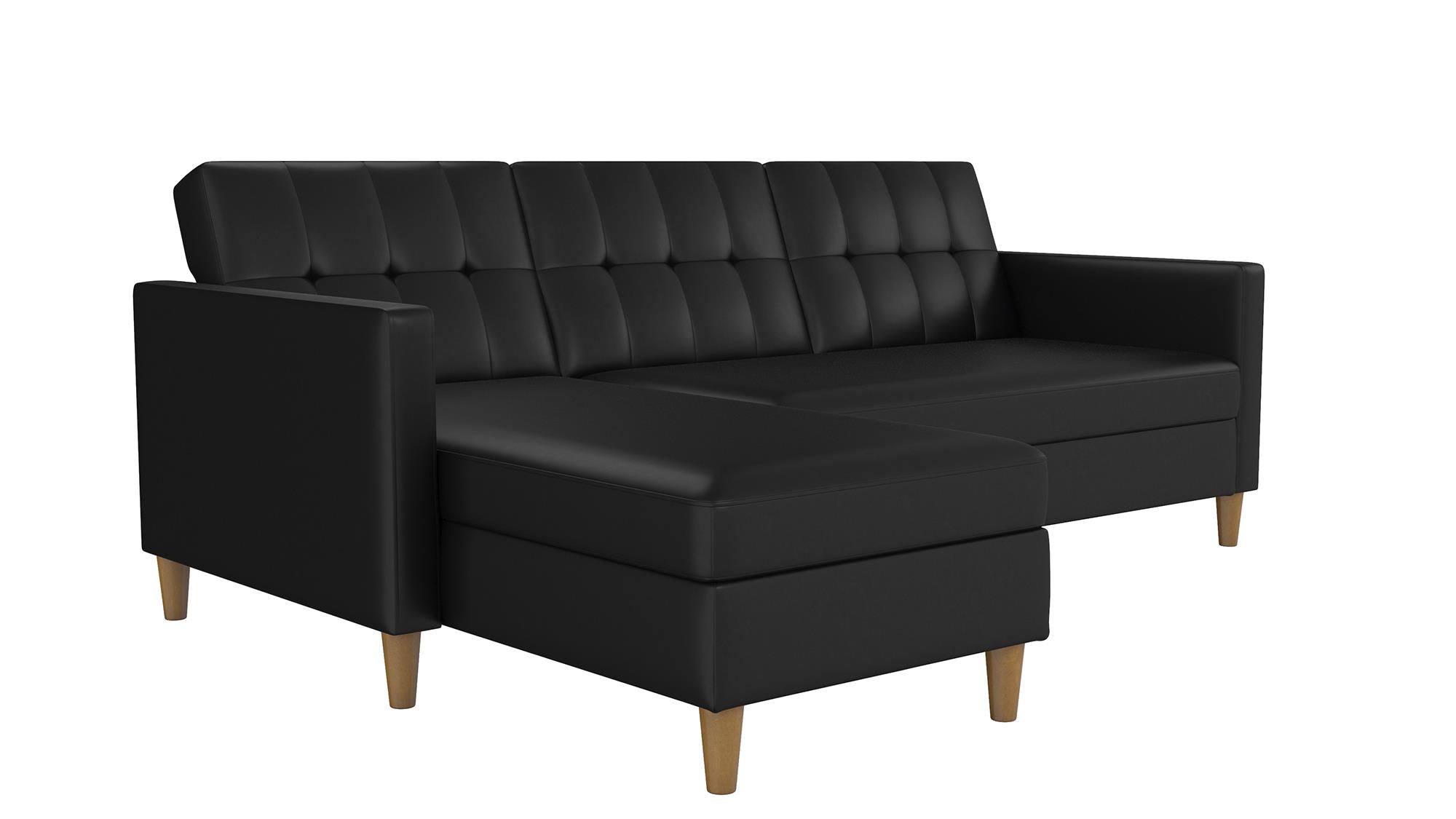 DHP Hartford Futon Sectional Sofa Bed with Storage - Black Faux Leather