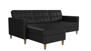 DHP Hartford Futon Sectional Sofa Bed with Storage - Black Faux Leather