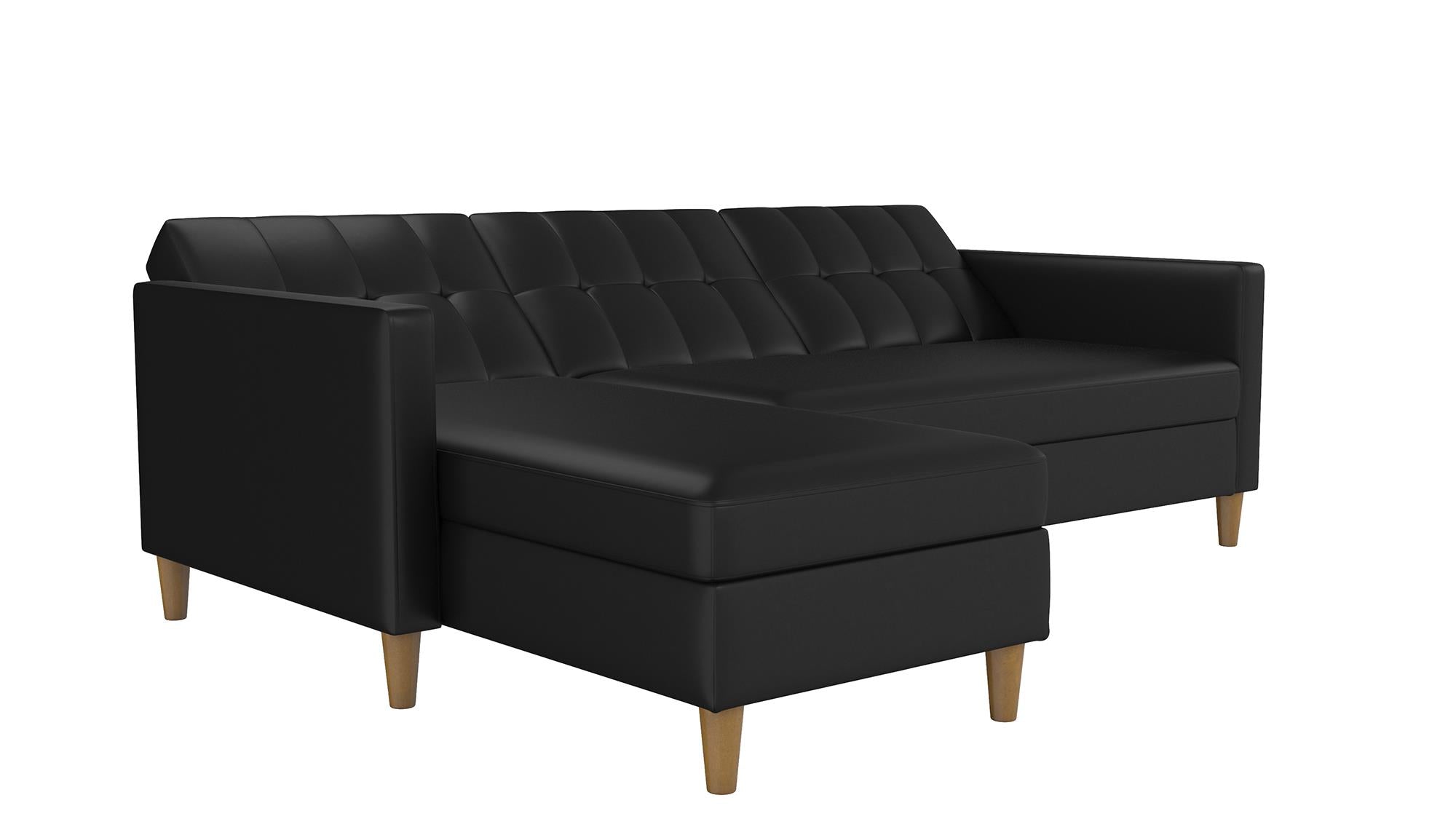 DHP Hartford Futon Sectional Sofa Bed with Storage - Black Faux Leather
