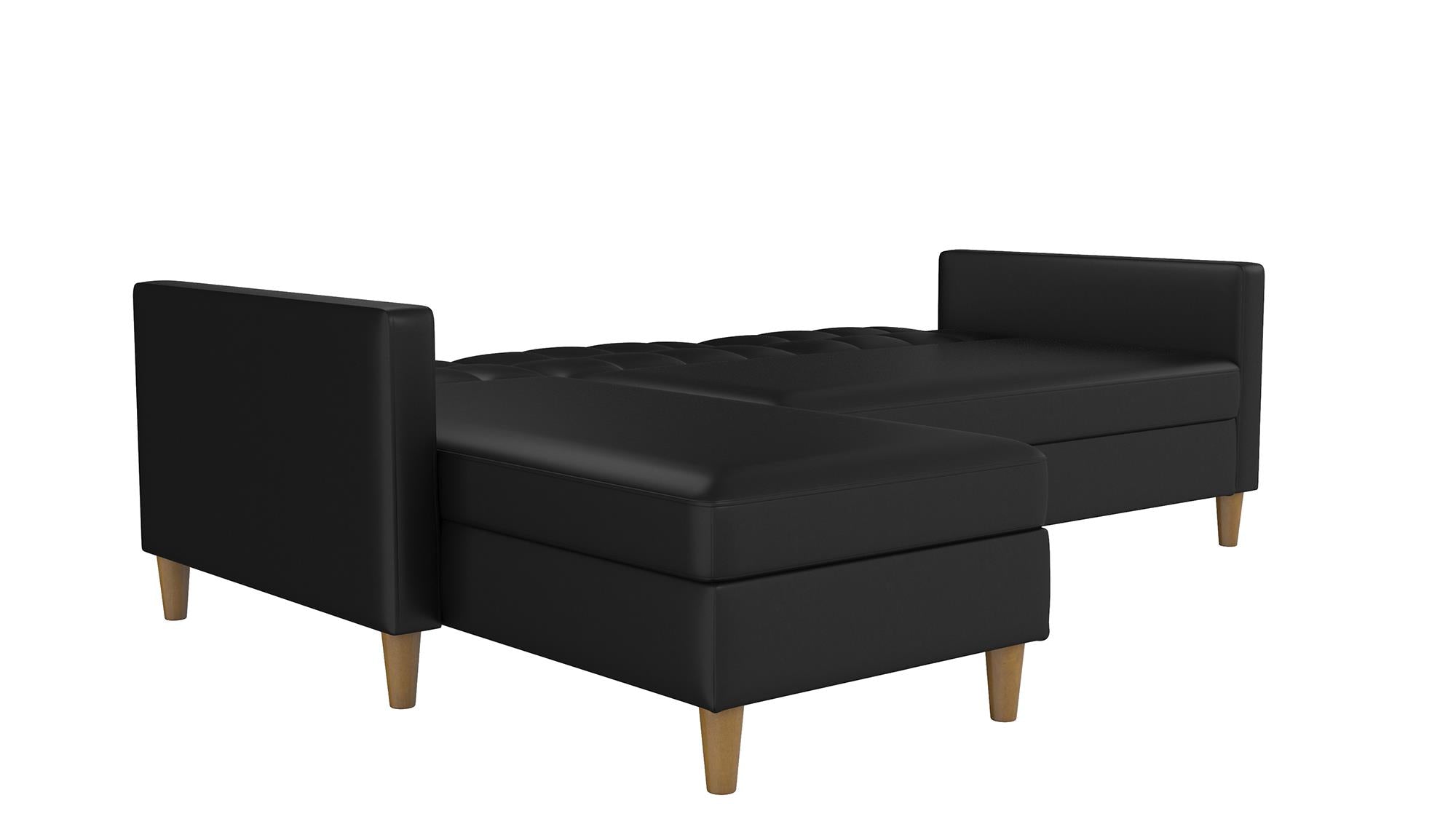 DHP Hartford Futon Sectional Sofa Bed with Storage - Black Faux Leather
