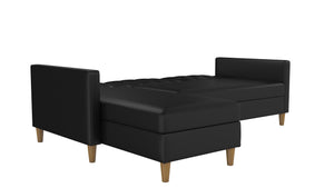 DHP Hartford Futon Sectional Sofa Bed with Storage - Black Faux Leather