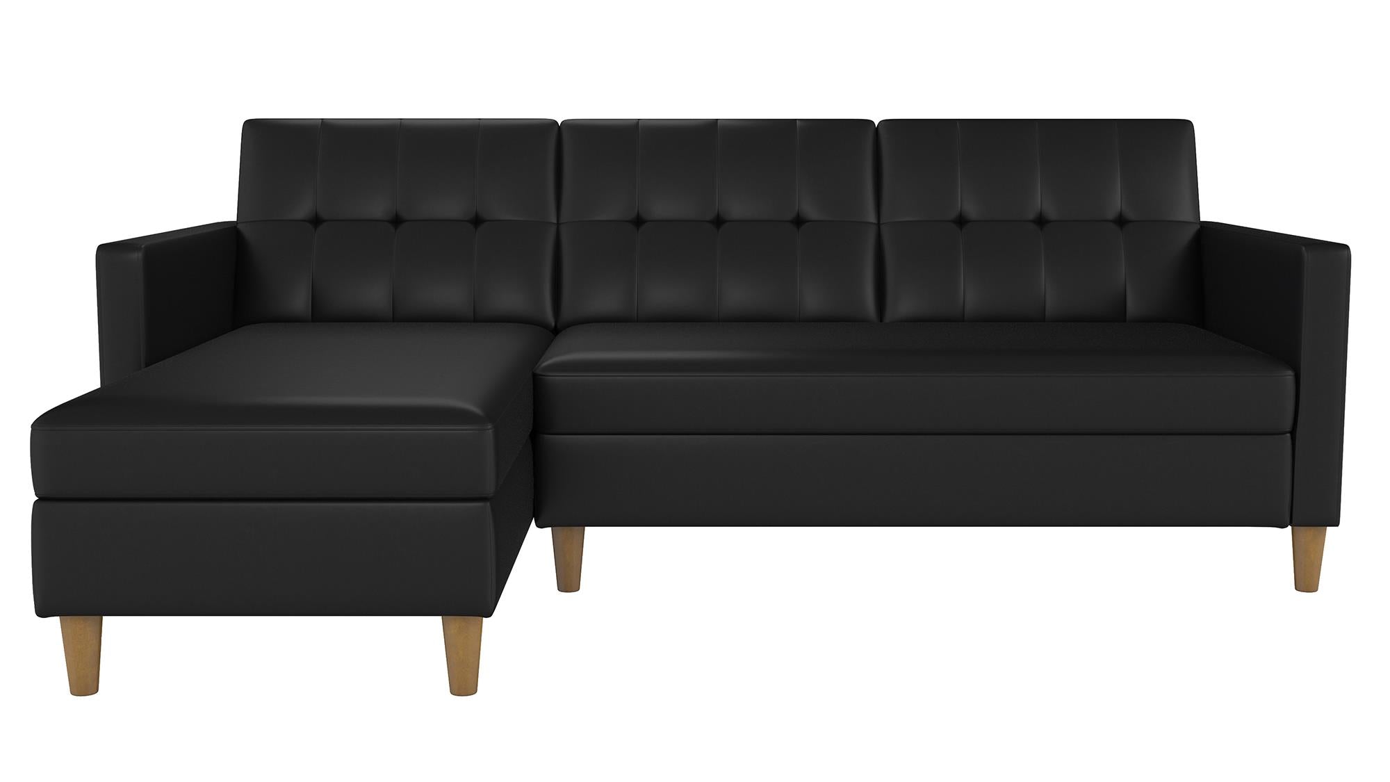 DHP Hartford Futon Sectional Sofa Bed with Storage - Black Faux Leather