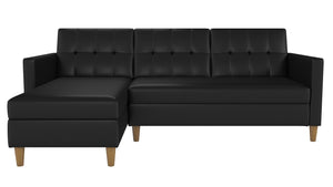 DHP Hartford Futon Sectional Sofa Bed with Storage - Black Faux Leather