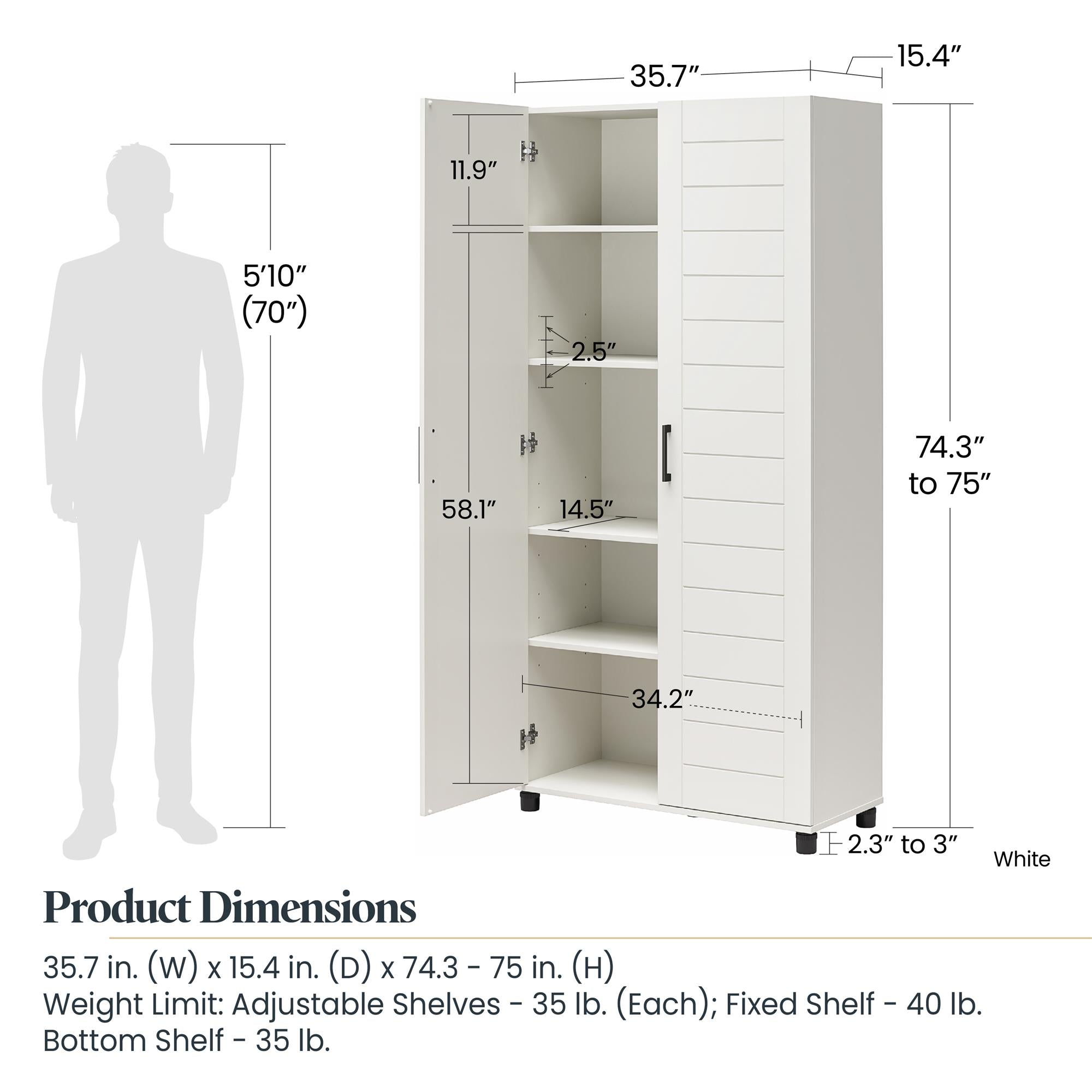 Systembuild Evolution Loxley 36" Wide 2 Door Shiplap Cabinet - White
