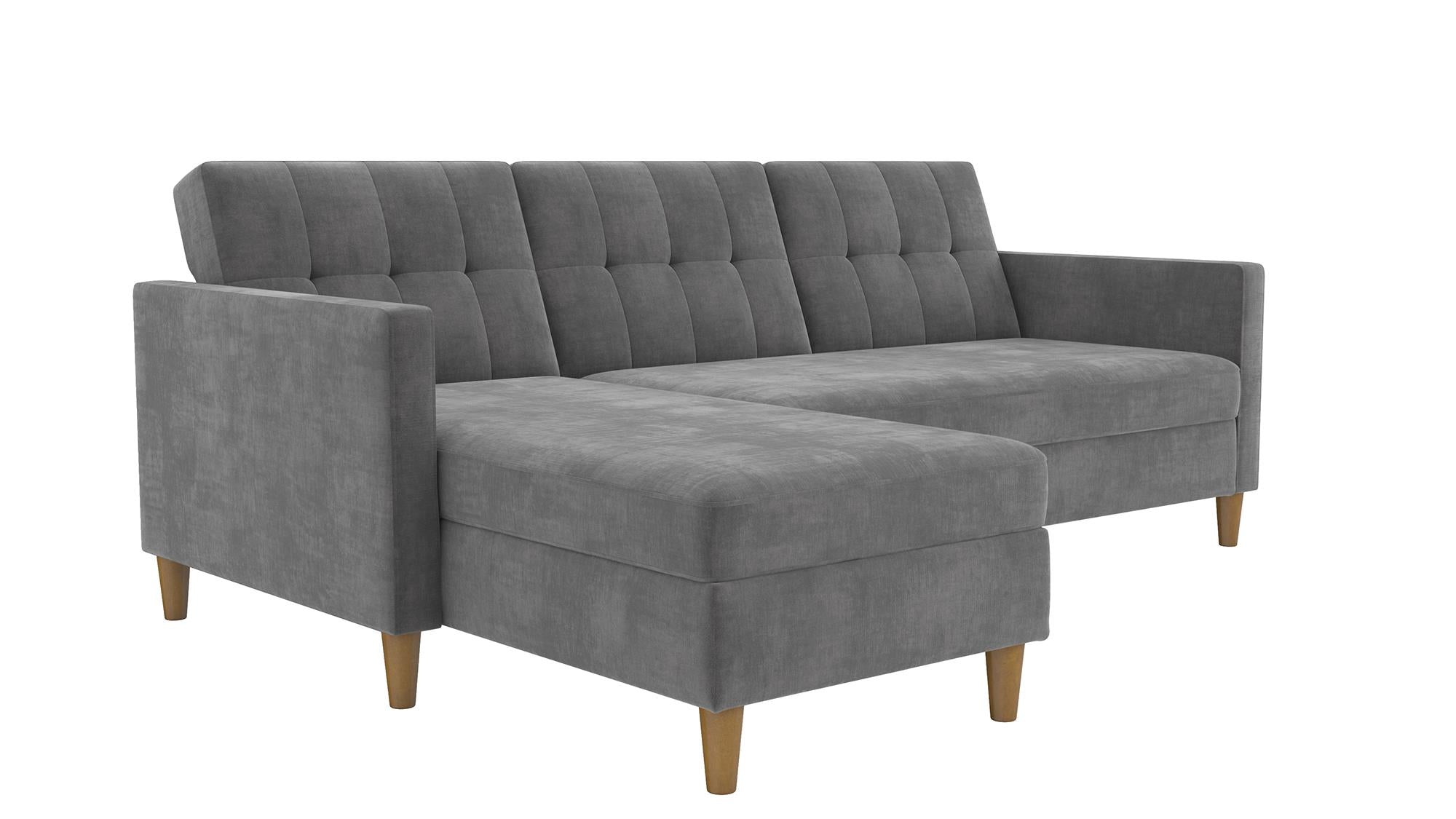 DHP Hartford Futon Sectional Sofa Bed with Storage - Gray