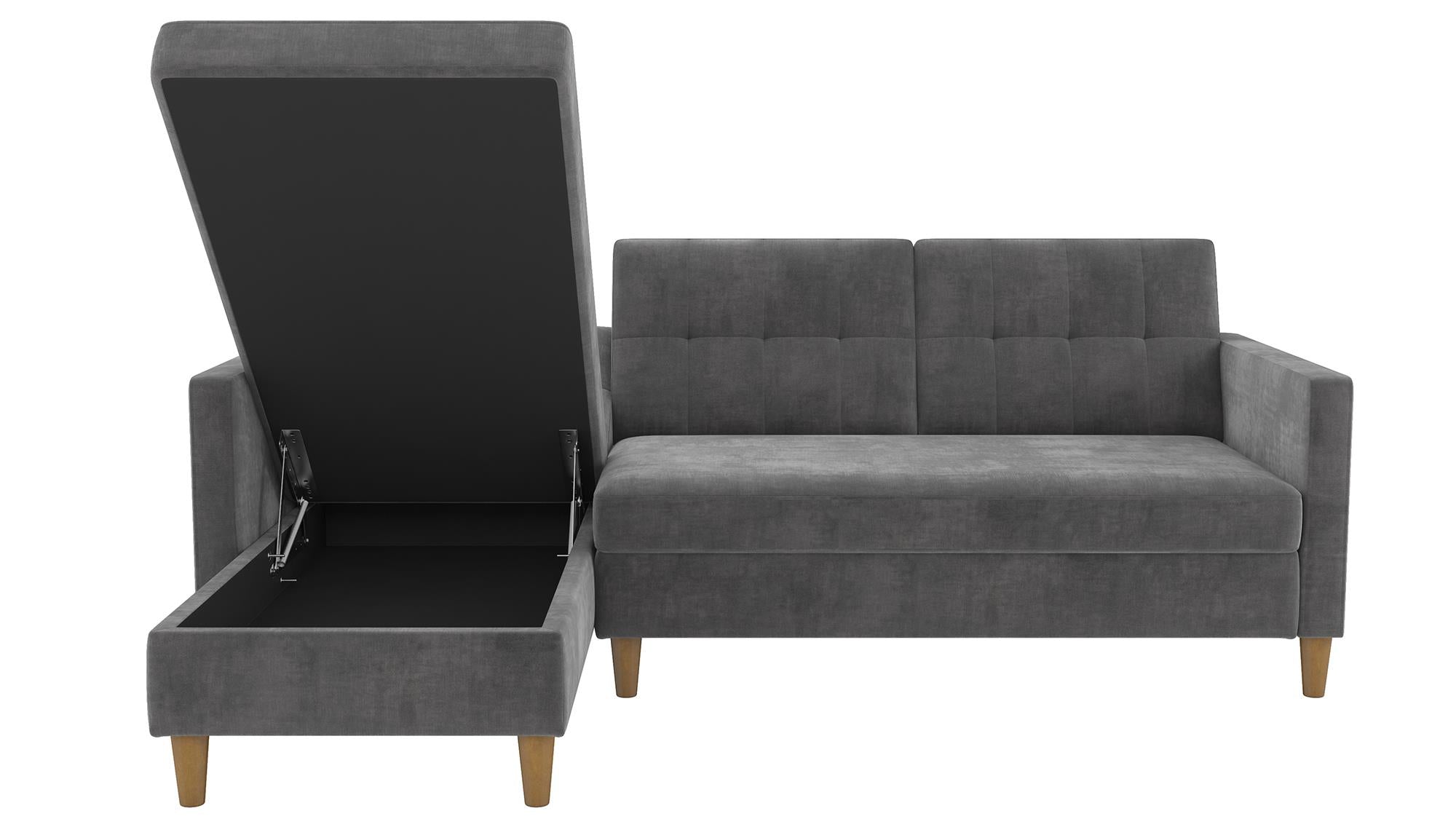 DHP Hartford Futon Sectional Sofa Bed with Storage - Gray