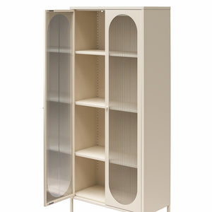 Mr. Kate Luna Tall 2-Door Accent Cabinet with Fluted Glass - Parchment