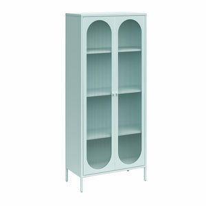 Mr. Kate Luna Tall 2-Door Accent Cabinet with Fluted Glass - Sky Blue