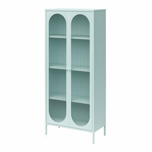 Mr. Kate Luna Tall 2-Door Accent Cabinet with Fluted Glass - Sky Blue