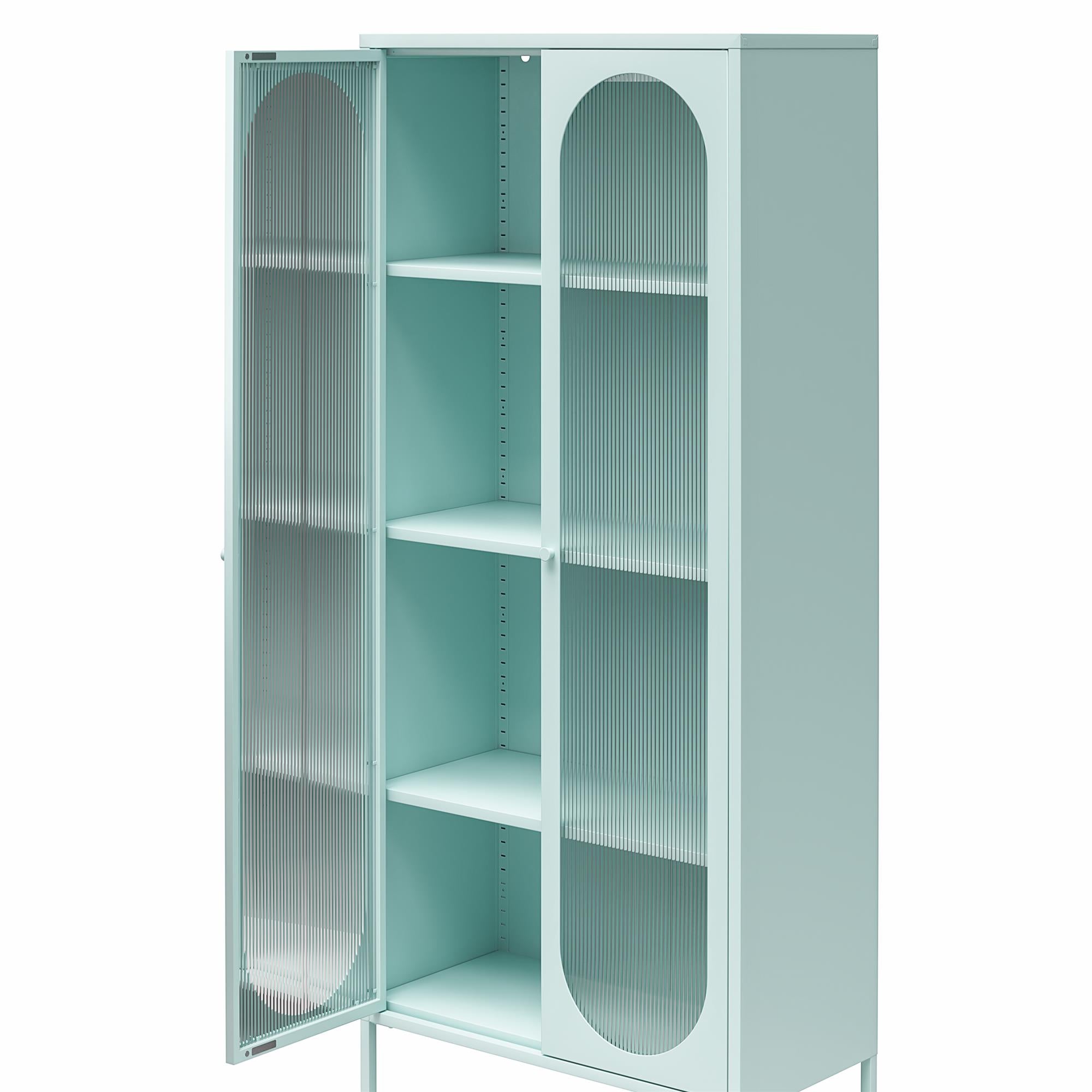 Mr. Kate Luna Tall 2-Door Accent Cabinet with Fluted Glass - Sky Blue