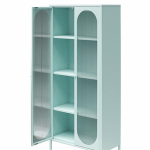 Mr. Kate Luna Tall 2-Door Accent Cabinet with Fluted Glass - Sky Blue
