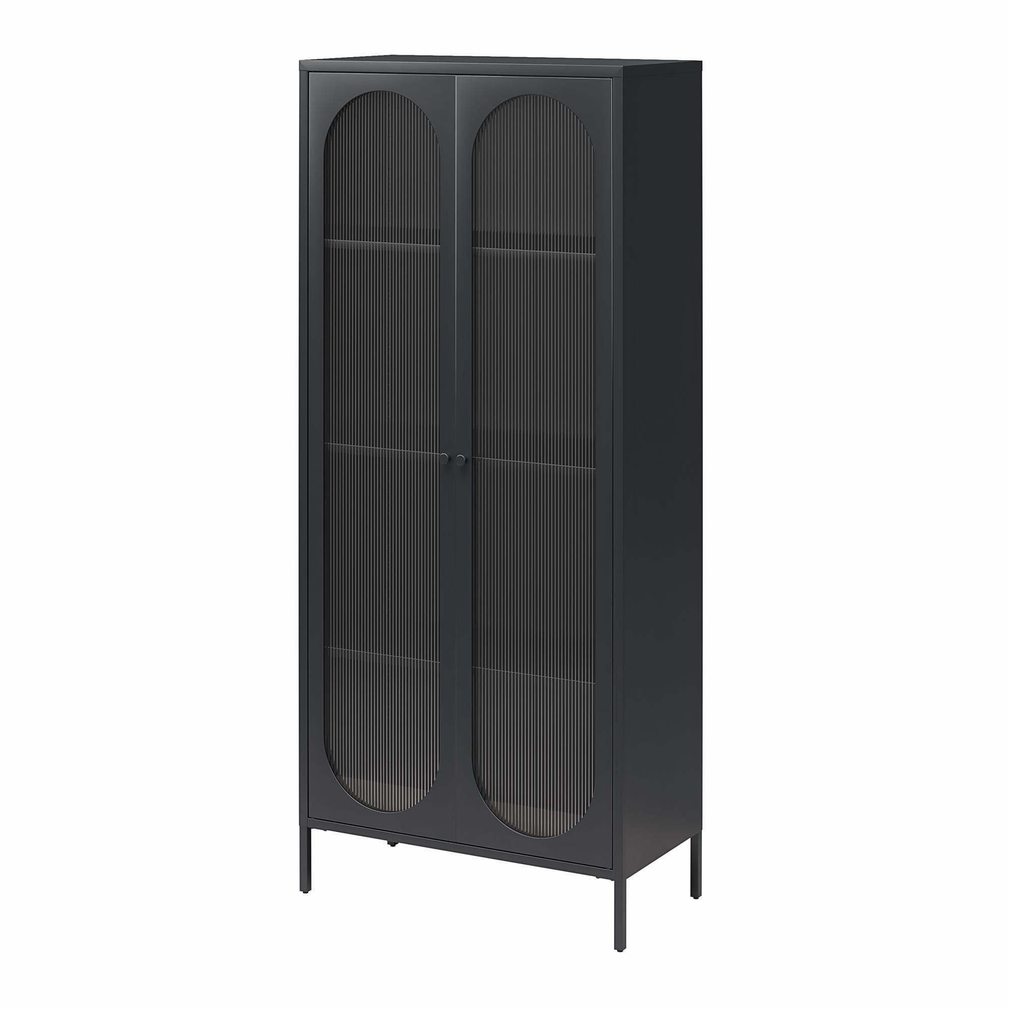 Mr. Kate Luna Tall 2-Door Accent Cabinet with Fluted Glass - Black