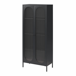 Mr. Kate Luna Tall 2-Door Accent Cabinet with Fluted Glass - Black
