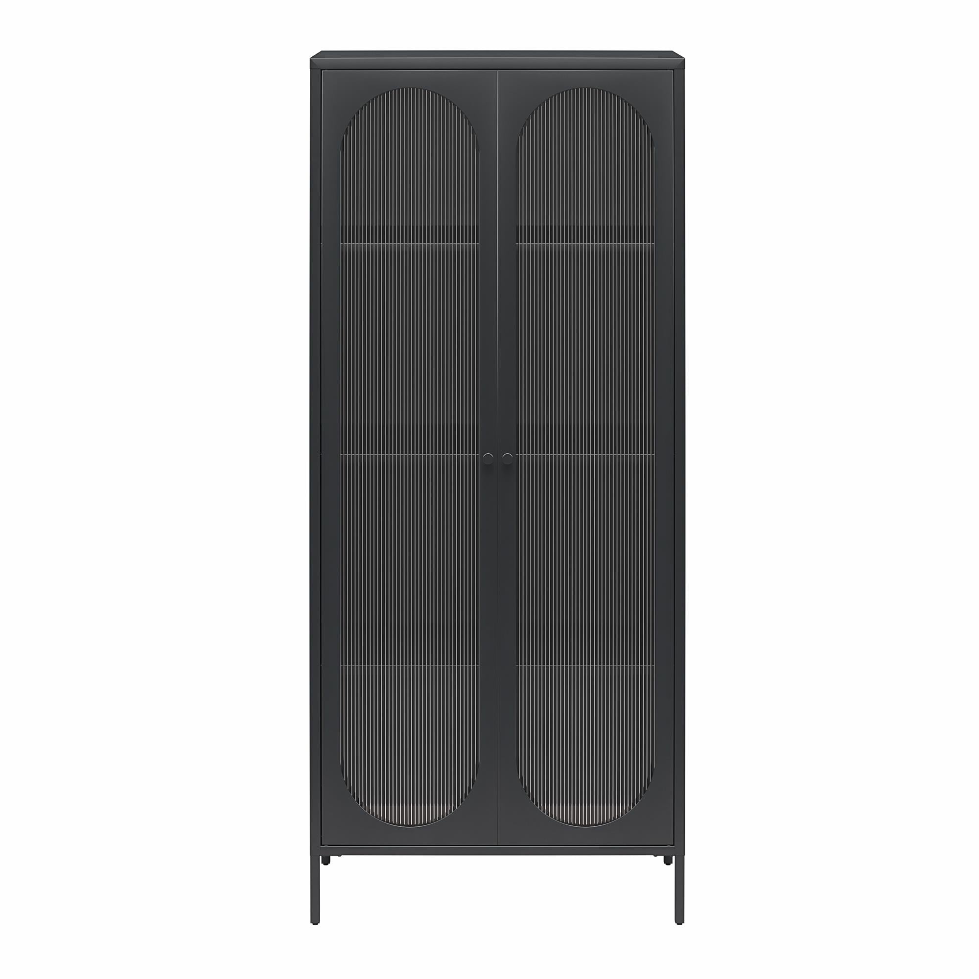 Mr. Kate Luna Tall 2-Door Accent Cabinet with Fluted Glass - Black