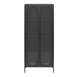 Mr. Kate Luna Tall 2-Door Accent Cabinet with Fluted Glass - Black