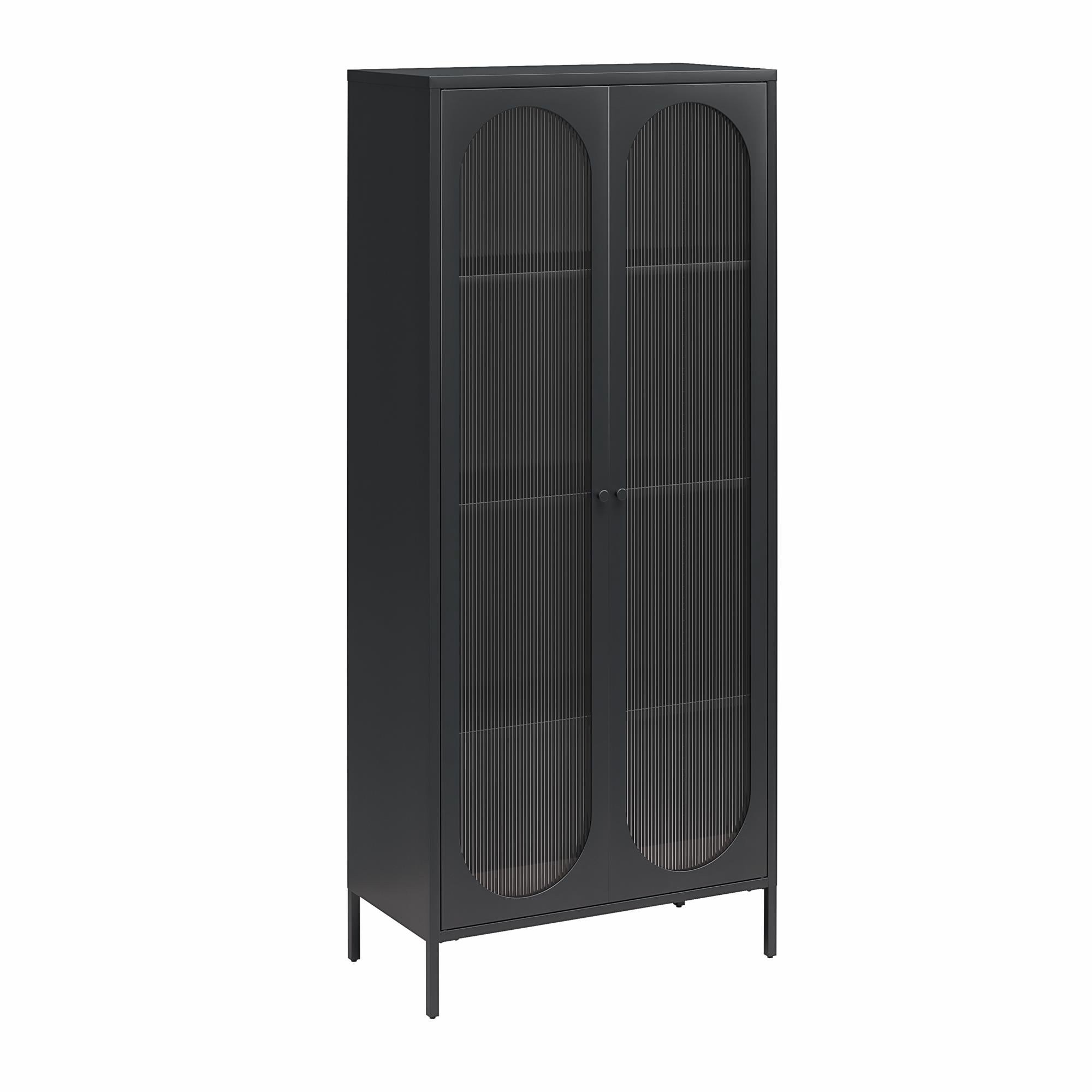 Mr. Kate Luna Tall 2-Door Accent Cabinet with Fluted Glass - Black