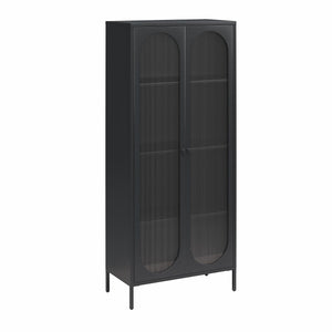 Mr. Kate Luna Tall 2-Door Accent Cabinet with Fluted Glass - Black