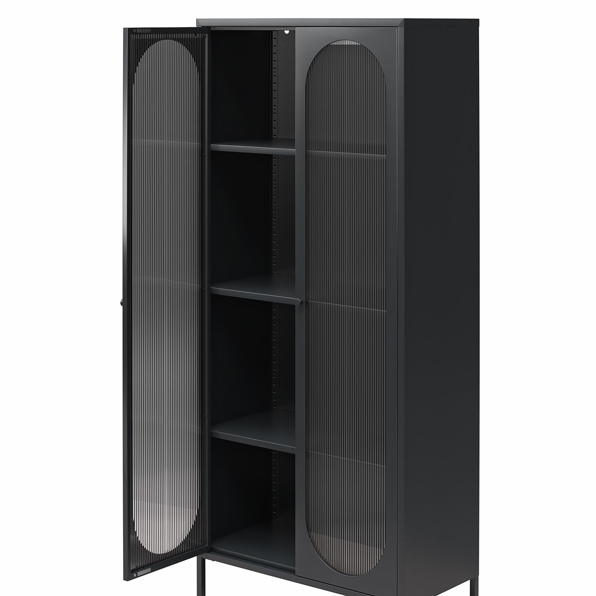 Mr. Kate Luna Tall 2-Door Accent Cabinet with Fluted Glass - Black