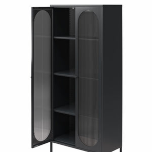Mr. Kate Luna Tall 2-Door Accent Cabinet with Fluted Glass - Black