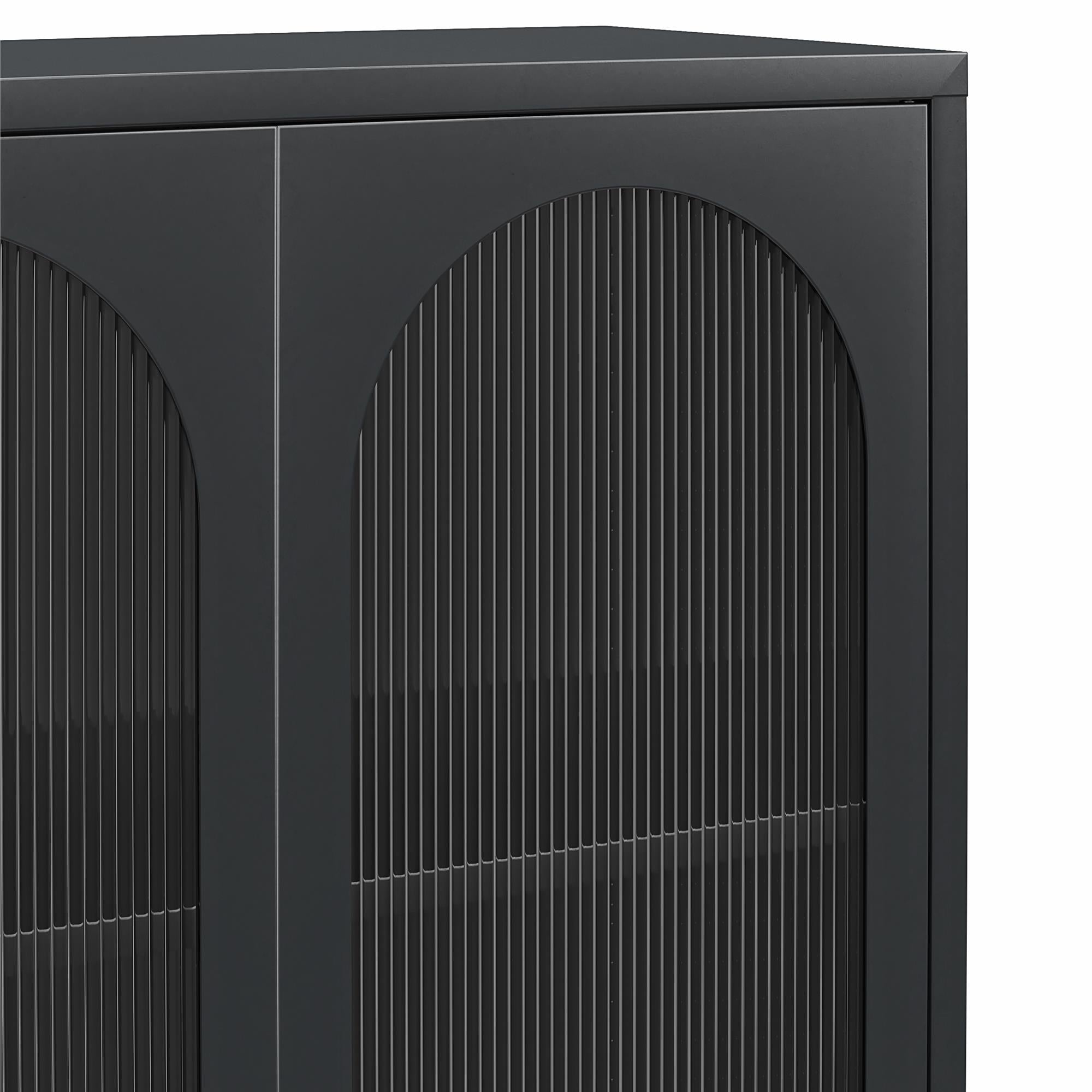Mr. Kate Luna Tall 2-Door Accent Cabinet with Fluted Glass - Black