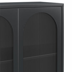 Mr. Kate Luna Tall 2-Door Accent Cabinet with Fluted Glass - Black