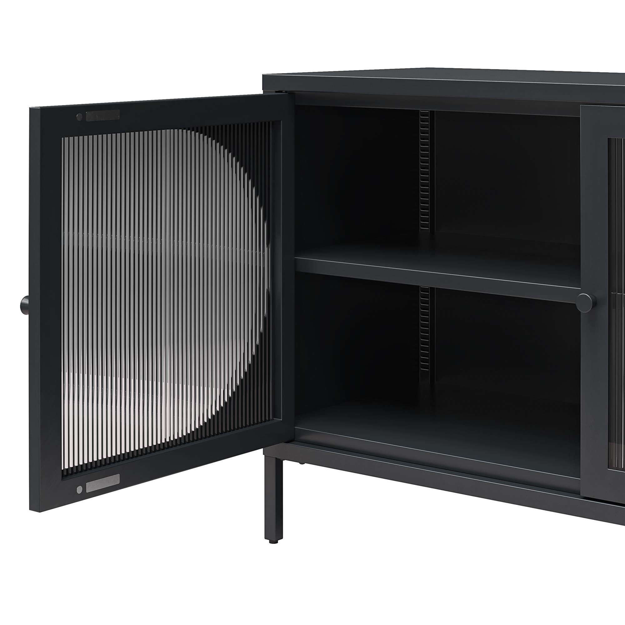 Mr. Kate Luna Wide 2-Door Accent Cabinet with Fluted Glass - Black