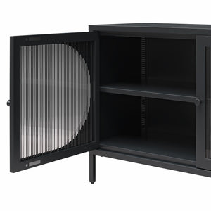 Mr. Kate Luna Wide 2-Door Accent Cabinet with Fluted Glass - Black