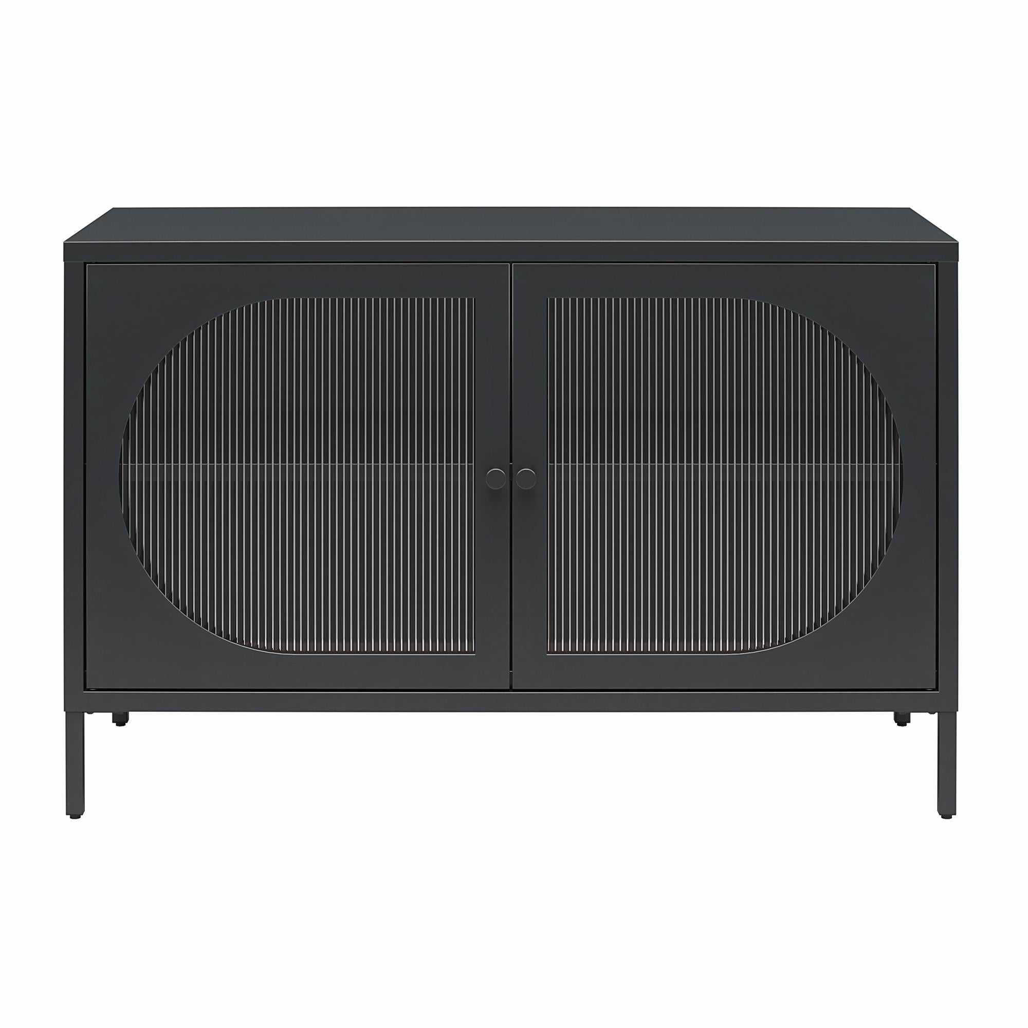 Mr. Kate Luna Wide 2-Door Accent Cabinet with Fluted Glass - Black