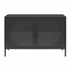 Mr. Kate Luna Wide 2-Door Accent Cabinet with Fluted Glass - Black