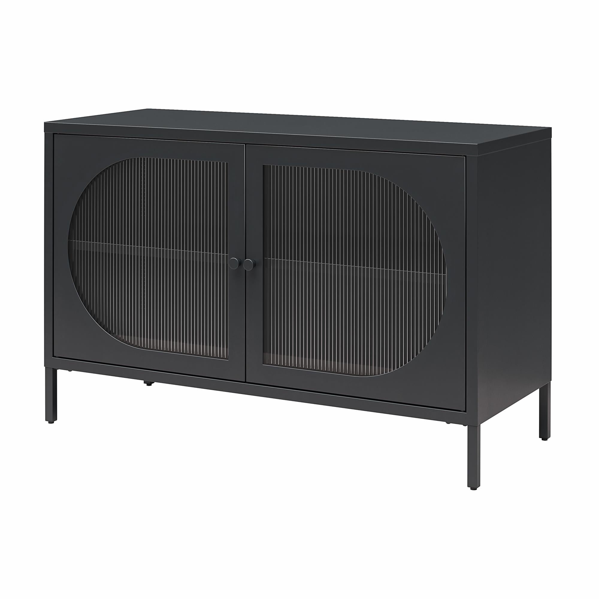 Mr. Kate Luna Wide 2-Door Accent Cabinet with Fluted Glass - Black