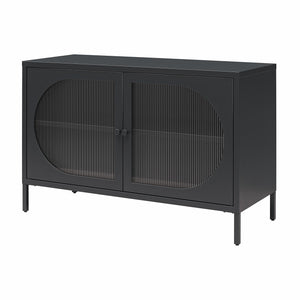 Mr. Kate Luna Wide 2-Door Accent Cabinet with Fluted Glass - Black