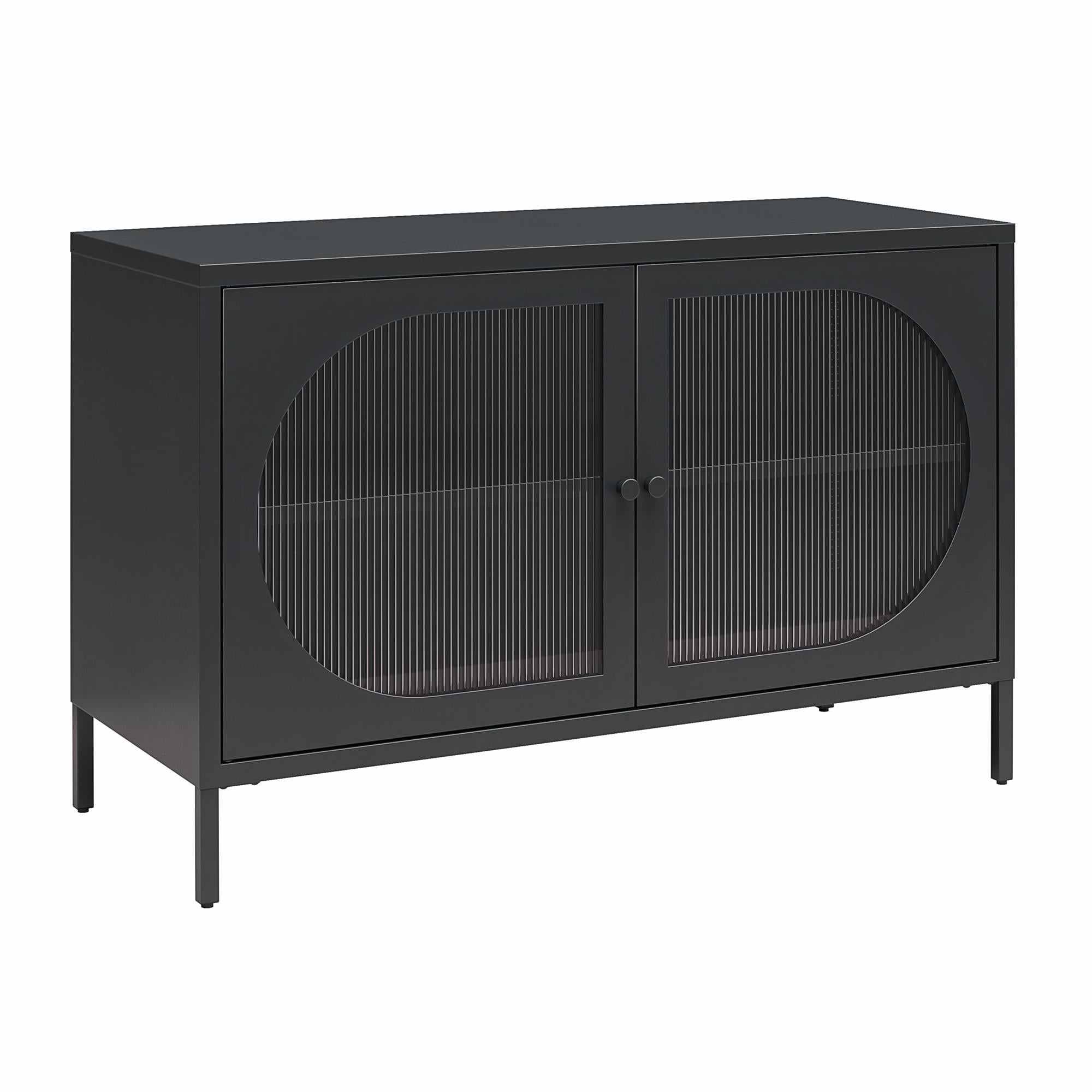 Mr. Kate Luna Wide 2-Door Accent Cabinet with Fluted Glass - Black