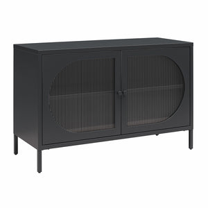 Mr. Kate Luna Wide 2-Door Accent Cabinet with Fluted Glass - Black