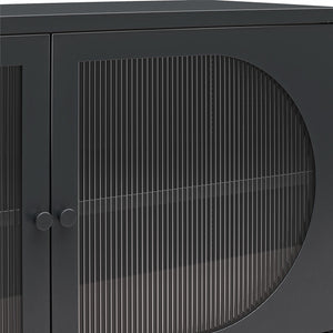 Mr. Kate Luna Wide 2-Door Accent Cabinet with Fluted Glass - Black