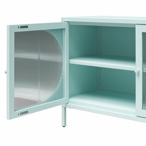 Mr. Kate Luna Wide 2-Door Accent Cabinet with Fluted Glass - Sky Blue