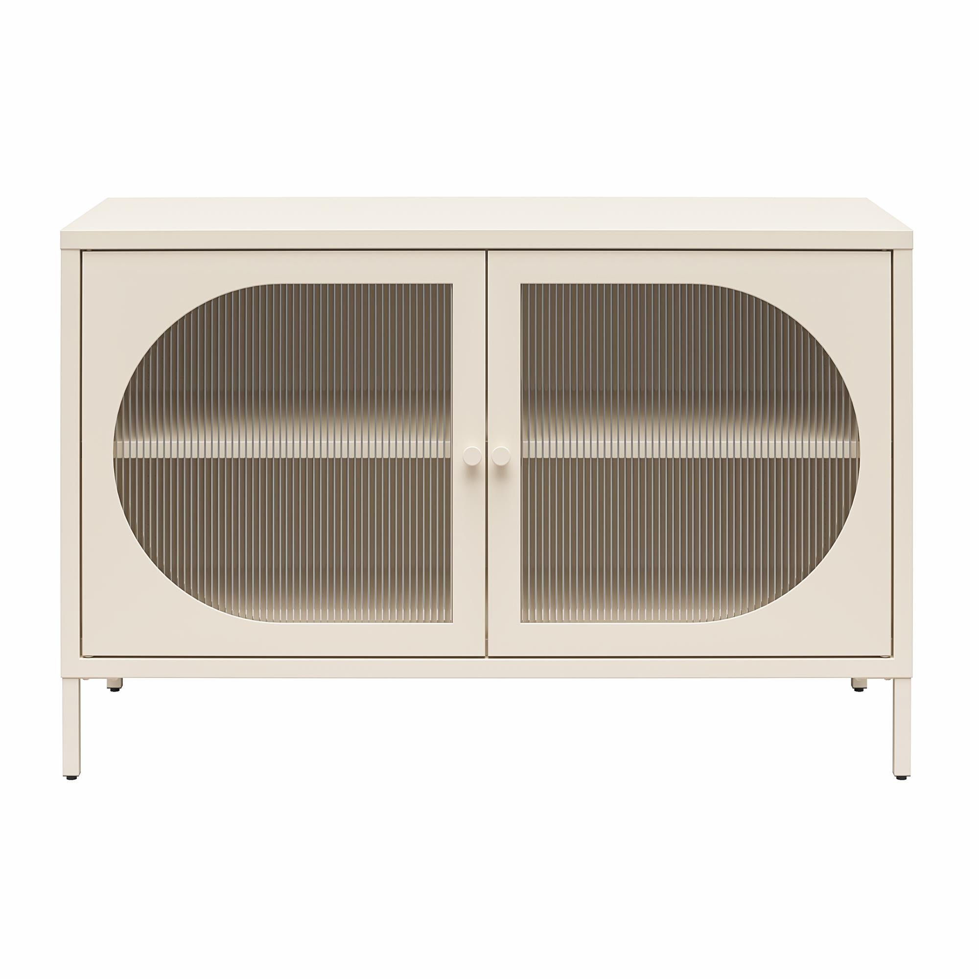 Mr. Kate Luna Wide 2-Door Accent Cabinet with Fluted Glass - Parchment