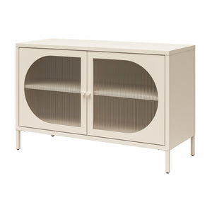 Mr. Kate Luna Wide 2-Door Accent Cabinet with Fluted Glass - Parchment