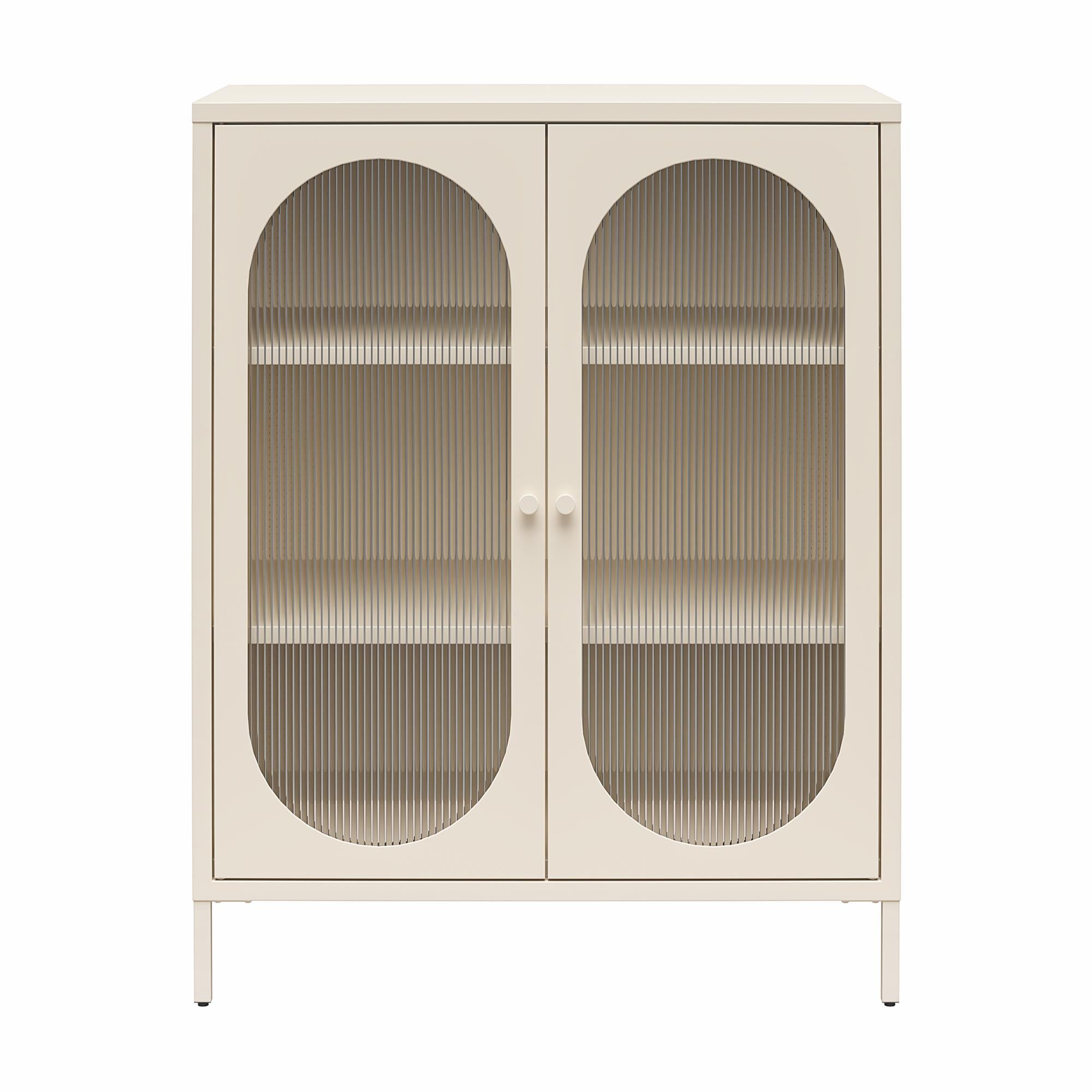 Mr. Kate Luna Short 2-Door Accent Cabinet with Fluted Glass - Parchment